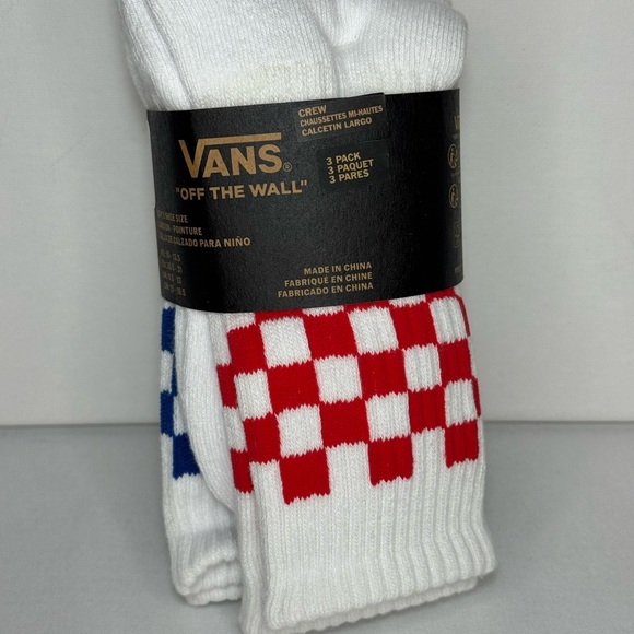 Vans Other - Vans Boy’s White Crew Socks with Red, Blue, and Black Checkered Pattern